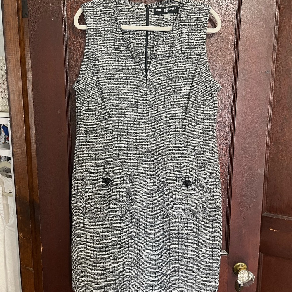 Size 14 Karl Lagerfeld black and white textured sheath dress